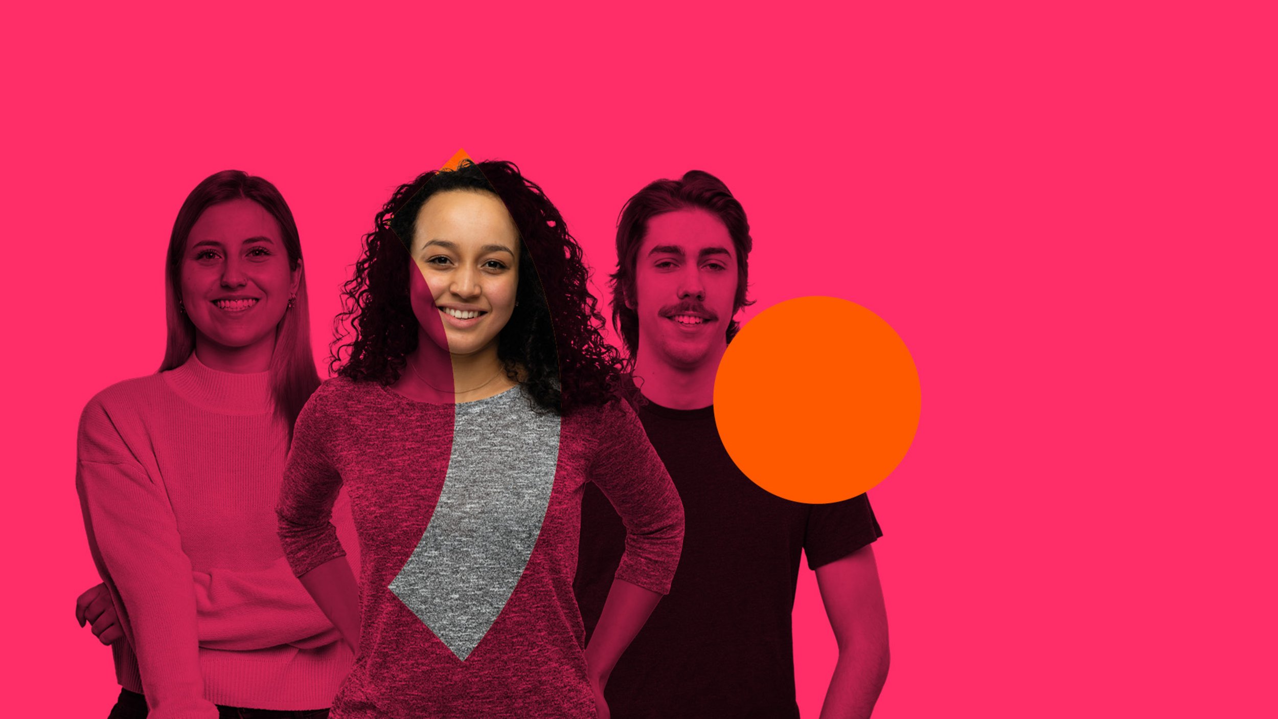 Gruppenbild-Collage vor pinkem Hintergrund